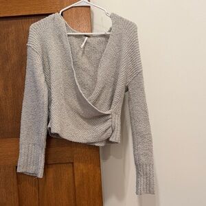 Free People Light Gray V-Neck Sweater